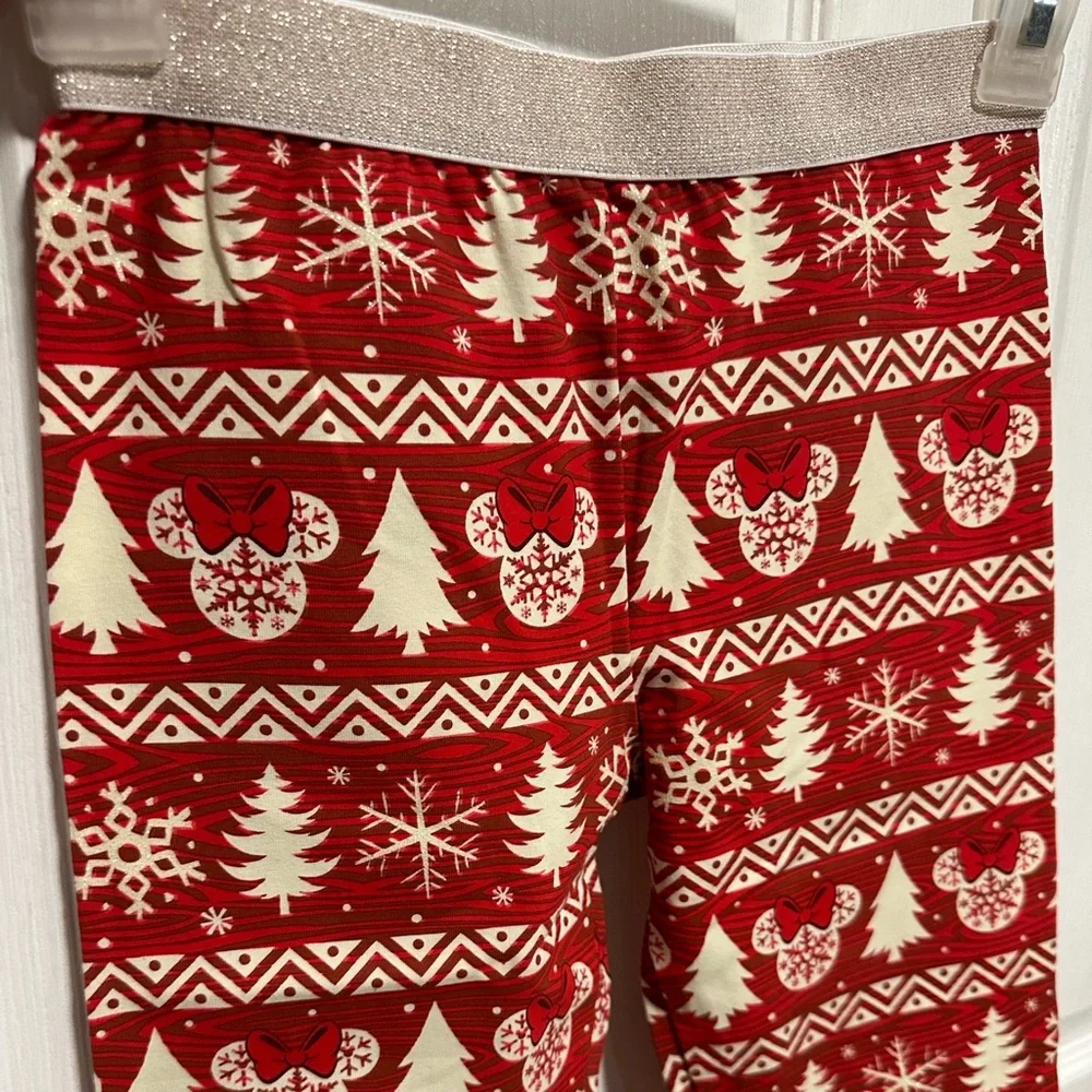 NWOT Disney Christmas, Snowflakes, Trees, Minnie Mouse Leggings, Red & White (M)